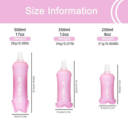 WRELS Running Water Bottle,250ml/350ml/500ml TPU Soft Flask,Collapsible Water Bottles for Hydration Vests and Running Belts Backpack, Soft Water Bottles For Hiking Cycling Climbing - color: Pink-500ml*2