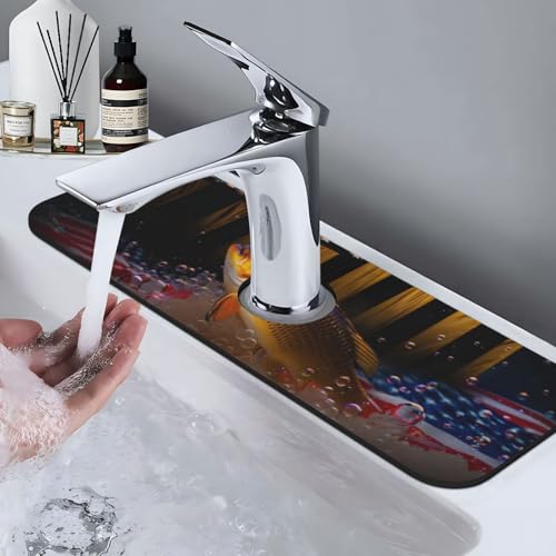 Wood American Flag Fish Kitchen sink faucet pad, strong water absorption, anti slip, easy to clean, very suitable for splash and drip prevention, suitable for kitchens and bathrooms
