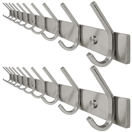 WEBI 10 Hooks, Heavy Duty 30 Inch Stainless Steel 304 Hook Rail Coat Rack with 10 Hooks, Satin Finish, Great Home Storage & Organization for Bedroom, Bathroom, Foyers, Hallways,2Packs - size: 10-Hooks(2 packs)