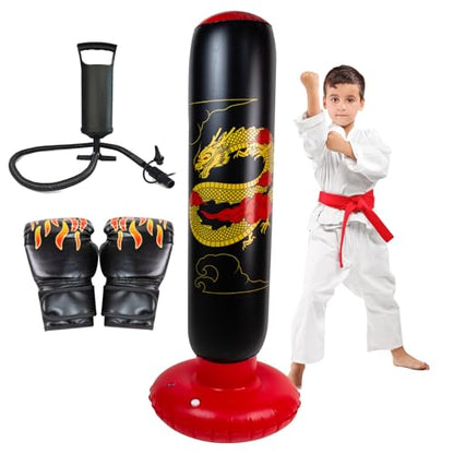 Onirii 66 Inch Kids Inflatable Punching Bag - color: Golden Dragon