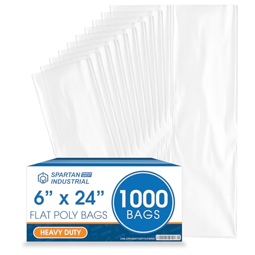 6" X 24" Open-End Flat Poly Bags (1000 Count) - 2 Mil Clear Heat-Sealable Plastic Bags for Packaging, Shipping, Storage - No Adhesive Strip - Spartan Industrial - size: 6" X 24"