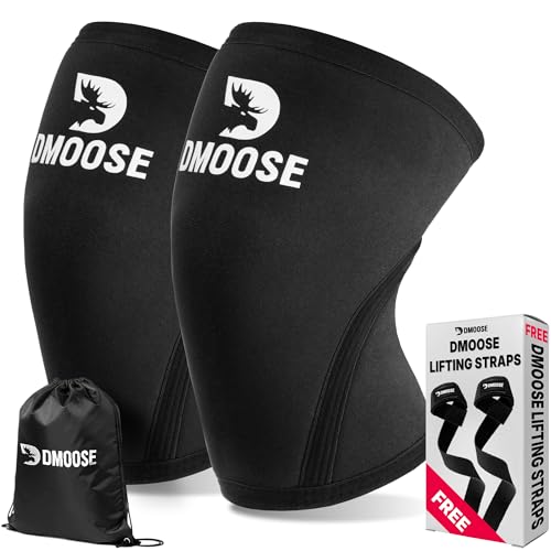DMoose Fitness Knee Sleeves for Weightlifting (Pair) 78" Knee Wraps for Squats, Powerlifting & Joint Stability - color: Knee Sleeves - Black, size: Large