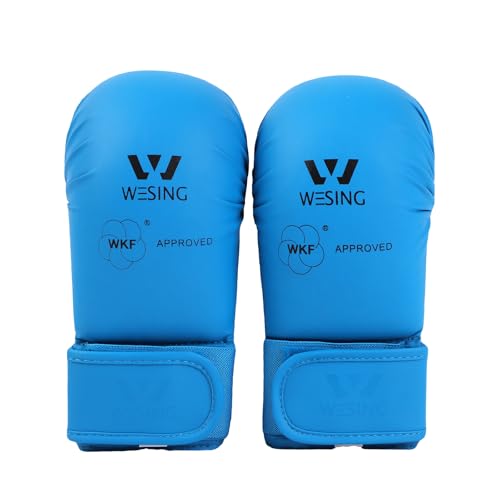 Wesing Karate Protective Gears Set with Chest Guard Gloves Groin Protection and Shin Instep Guard for Men - color: Blue, size: X-Large
