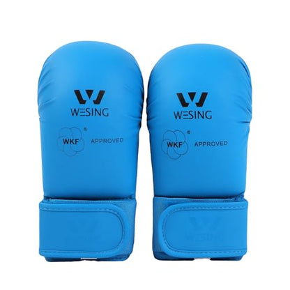 Wesing Karate Protective Gears Set with Chest Guard Gloves Groin Protection and Shin Instep Guard for Men - color: Blue, size: Large
