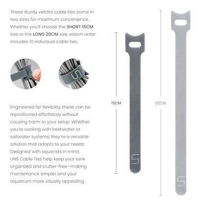 Ultum Nature Systems Cable Ties - Adjustable Durable Sleek Finish Hook and Loop Straps and Cord Organizers for Aquarium Electronics, Office, Home, Computer Accessories, Wire Management – 15 cm