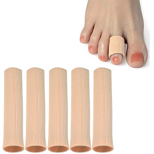 Cuttable Toe Tubes Sleeves 5 Pack, Made of Elastic Fabric Lined with Silicone Gel. Toes Sleeve Protectors Relief Toe Pressure Pain, Corn and Calluses Remover - size: 3.93 Inch (Pack of 5)