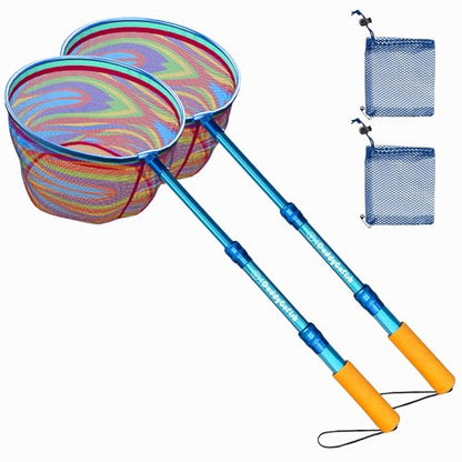 Kids Fishing Net - Extendable Telescopic Landing Net for Boy Girl Children Catching Small Fish Crab Shrimp Minnow Dragonfly Beach Pier Lake River Ocean - color: Style 1 (2 Pack, Blue + Blue)