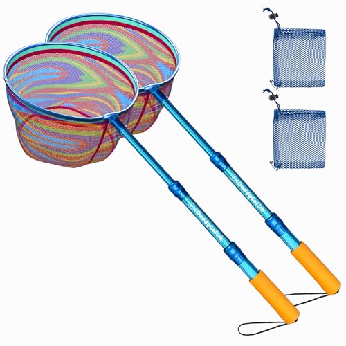 Kids Fishing Net - Extendable Telescopic Landing Net for Boy Girl Children Catching Small Fish Crab Shrimp Minnow Dragonfly Beach Pier Lake River Ocean - color: Style 1 (2 Pack, Blue + Blue)