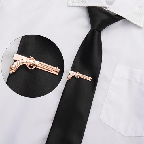 HAWSON 2/2.2 Inch Various Tie Clips for Men Unique, Personalized Novelty Tie Bars Pins Tacks, Funny Theme Wedding Holiday Gifts for Husband Groomsmens - style: Rose Gold Gun