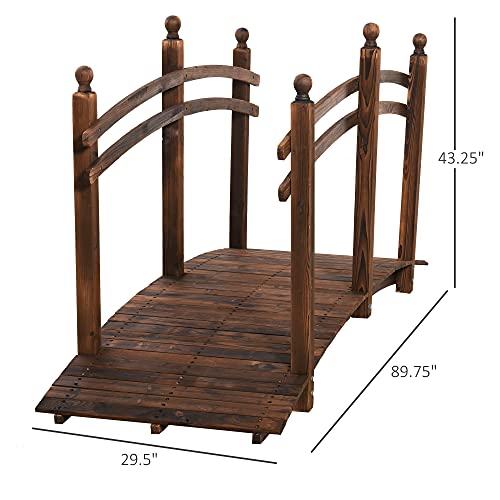Outsunny 7.5' Wooden Arch Garden Bridge, Safety Rails for Backyard Ponds, Creeks, Streams, Carbonized - color: Carbonized