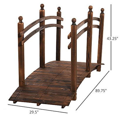 Outsunny 7.5' Wooden Arch Garden Bridge, Safety Rails for Backyard Ponds, Creeks, Streams, Carbonized - color: Carbonized