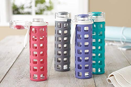 Ello Syndicate Glass Water Bottle with One-Touch Flip Lid, Grey , 20-ounce - color: Grey, size: 20 Ounces