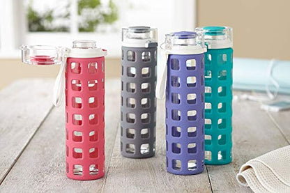 Ello Syndicate Glass Water Bottle with One-Touch Flip Lid, Grey , 20-ounce - color: Grey, size: 20 Ounces