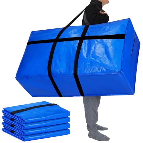 4 Pack 75 Gallon Extra Large Moving Bags XXL Heavy Duty Storage Bag with Strong Zipper Handle Jumbo Big Tote Box Foldable for College Dorm Travel Clothes Duffle Blanket Pillow(Blue) - color: Blue, size: 75 Gallon