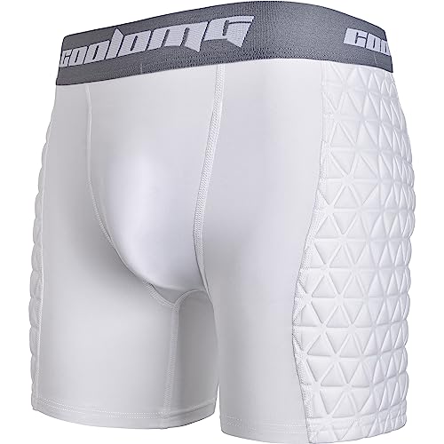 COOLOMG Men Adult Padded Baseball Sliding Shorts with Cup Pocket - color: White, size: Medium