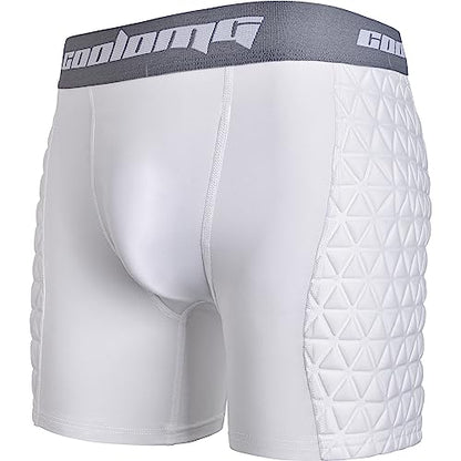 COOLOMG Men Adult Padded Baseball Sliding Shorts with Cup Pocket - color: White, size: Medium