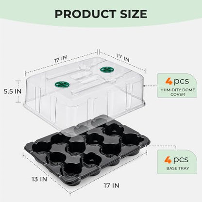 4 Inch Seed Starting Trays with Humidity Domes for Plants, 4 Pack 12-Cell Seedling Starter Trays, Plant Starter Germination Trays for Pots Seedlings for Indoor,4" Opening Compatible Pots - size: 4 Inch, style: 4 Pack Seed Starter Tray+Humidity Dome