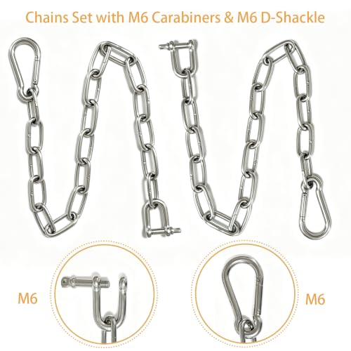 2Pcs 5MMx19.6 in Stainless Steel Chain,Heavy Duty Adjustable Coil Chain Set - color: 19.6 IN, size: 5MM