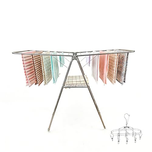 Clothes Drying Rack Foldable -Height Adjustable Laundry Drying Rack Large Space, Winged Laundry Rack with Sock Clips for Hanging Towels Clothes Dress Bedding Indoor Outdoor, Gray - size: 1-Level