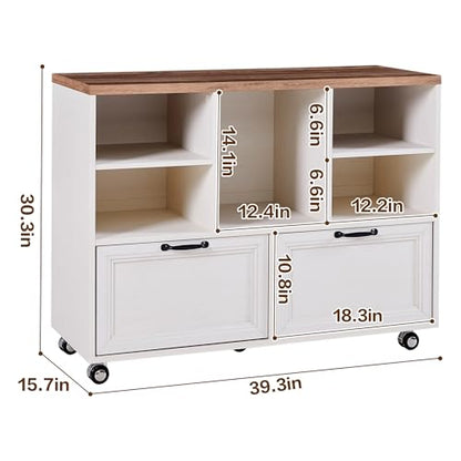 40" Lateral File Cabinet,Farmhouse Wood Small Home Office Storage with Wheels,Filing Cabinet with 2 Drawers for Legal/Letter/ A4 Size