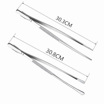 12Inch BBQ Long Forceps Tweezers, Serrated Flat Tips Science Surgical Tongs Jewelers Needle Metal Sewing Sharp Kitchen Cooking Tweezers With Teeth Knurled Handles - color: 2 Parks12in Bbq Tongs W/Hook