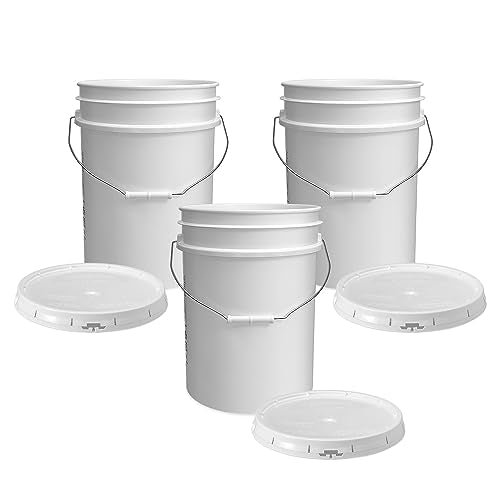 5 Gallon Bucket - Food Grade Bucket with Airtight Gasketed Tear Strip Lid, BPA-Free, Heavy-Duty 90 Mil HDPE Plastic Pail, Bulk Storage, Durable Container, Made in USA - White, 3 Packs - color: White, size: 3 Packs