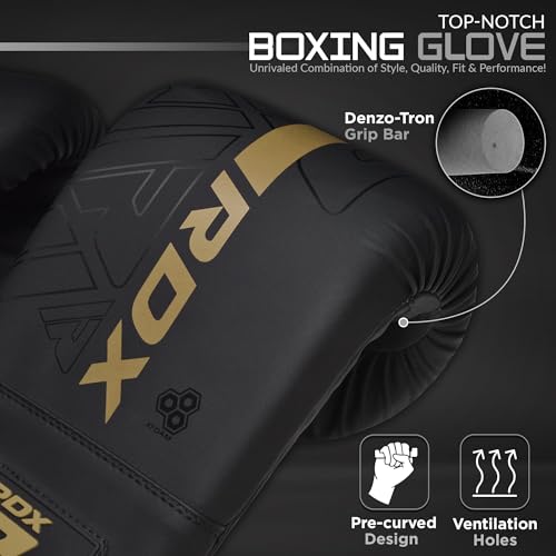 RDX Bag Gloves Boxing Punching Mitts, Maya Hide Leather, Padding, Ventilated Palm, MMA Heavy Punch Training, Muay Thai Kickboxing Focus Pads Double End Speed Ball Workout, Adult Men Women - color: Golden
