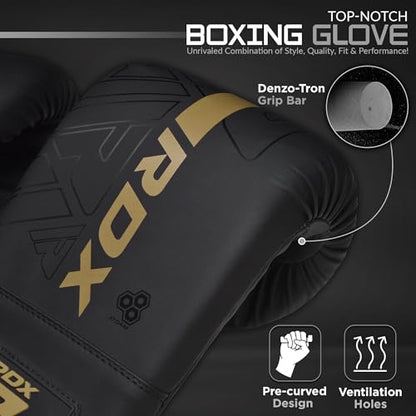 RDX Bag Gloves Boxing Punching Mitts, Maya Hide Leather, Padding, Ventilated Palm, MMA Heavy Punch Training, Muay Thai Kickboxing Focus Pads Double End Speed Ball Workout, Adult Men Women - color: Golden