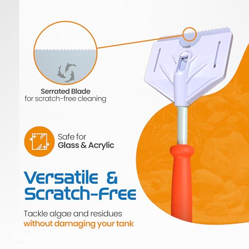 FLIPPER Platinum Stubby Hand Algae Scraper – Aquarium Glass & Acrylic Cleaner with Precision Scraper Blade, Fish Tank Cleaning Tool for Freshwater & Saltwater Aquariums (10” Rigid Shaft) - size: 10 Inches