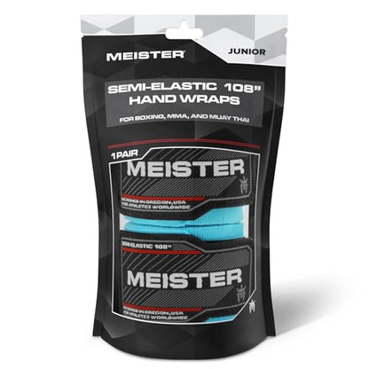 Meister Junior 108" Semi-Elastic Hand Wraps for MMA & Boxing (Pair) - color: Turquoise