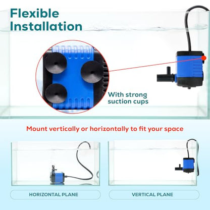 Aqua Dream 66 GPH Submersible Pump - 2.5W Adjustable Ultra Quiet Water Pump for Aquariums and Fountains, 1.9ft Max Lift, Indoor/Outdoor Hydroponic Fish Tank Pump - 1 Pc