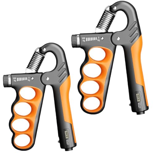 2PCS Adjustable Hand Grip Strengthener (11-220LB) - Automatic Counter Hand Wrist Forearm Exerciser, Grip Strength Trainer for Athletes, Musicians, Injury Recovery & Physical Therapy (Yellow)
