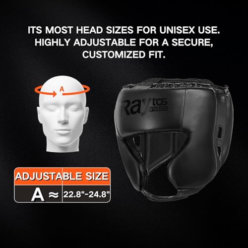 Boxing Headgear for MMA,Sparring,Muay Thai|Head Guards for Men Women | Adjustable,Lightweight,Breathable Protection,Open Face Head Gear,Fits 21-25 in,Kickboxing,Taekwondo,Karate Training Helmet - color: Black+Black