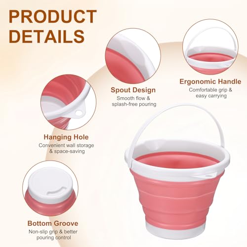 uxcell 2 Pcs Collapsible Bucket, 0.8 Gallon (3L) Small Foldable Bucket, Portable Water Pail Round Tub Cleaning Tools with Handle for RV Camping Household Garden Fishing Car Wash, Pink - color: Pink
