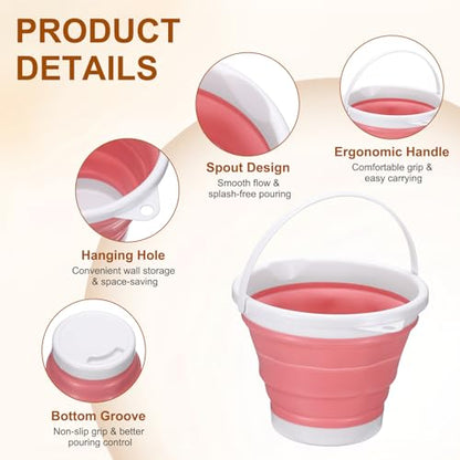 uxcell 2 Pcs Collapsible Bucket, 0.8 Gallon (3L) Small Foldable Bucket, Portable Water Pail Round Tub Cleaning Tools with Handle for RV Camping Household Garden Fishing Car Wash, Pink - color: Pink