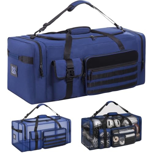 130L Extra Large 36" Heavy Duty Sports Gym and Travel Duffel Bag - Oversized Equipment Gear Bag for Basketball, Baseball, Hockey, Football, Helmets, and Pads - Durable, Giant (Blue) - color: Blue
