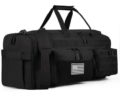 LHI 50L Tactical Duffle Bag for Men, 3-in-1 Gym Duffle and Backpack, Shoe Compartment, Laptop Sleeve and MOLLE, Carry-On Travel Weekender and Overnight Bag – Black - color: Black