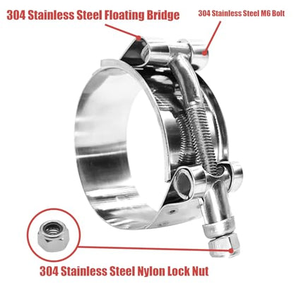 BOTTEN 4 Pack 1.5" T-Bolt Hose Clamp, Clamp Range 44-50mm for 1.5" Hose ID, hose clamps Stainless Steel, heavy duty,radiator hose clamps