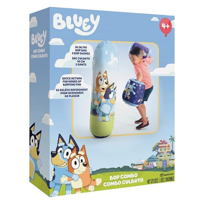 Bluey Bop Bag Combo & Glove Set - Inflatable Punching Bag for Ages 4 and Above, Inflates to 36 Inches