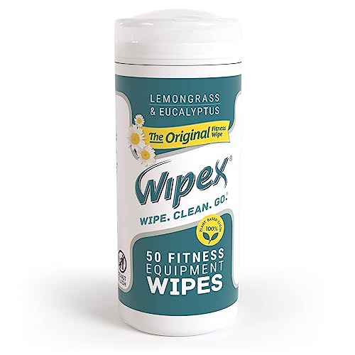 Wipex Fitness Equipment Wipes - EWG Verified - 50 Ct Original Natural Plant Based Gym Wipes for Equipment, Clean Surfaces at Home or Gym, Use as a Yoga Mat Cleaner, Lemongrass, Eucalyptus & Vinegar - size: 50 Count (Pack of 1)