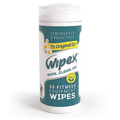 Wipex Fitness Equipment Wipes - EWG Verified - 50 Ct Original Natural Plant Based Gym Wipes for Equipment, Clean Surfaces at Home or Gym, Use as a Yoga Mat Cleaner, Lemongrass, Eucalyptus & Vinegar - size: 50 Count (Pack of 1)