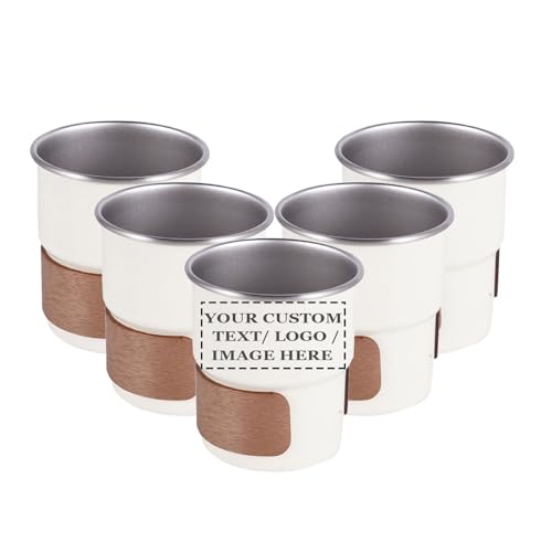 5 Pack Customized Logo/Text Stainless Steel Coffee Cups, for Drinking Coffee, Water, Wine, Beer and More, Widely Used for Parties, Events, Outdoors (Beige with sleeve, 10oz / 300ml) - color: Beige with sleeve