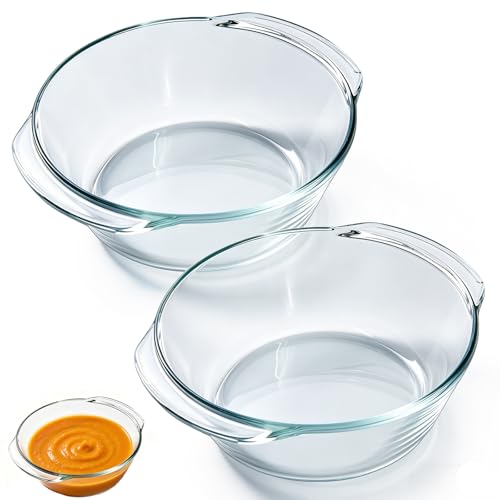 Soup Bowls Round Baking Pan, 2 Pack Glass Bowls for Eating, Round Bakeware Dishes for Air Fryer Omelette, Perfect for Reheating Individual Portions in Oven Microwave - size: Medium-Round