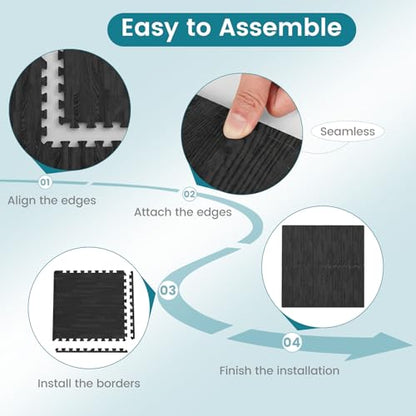 Happygrill Interlocking Wood Grain EVA Foam Floor Tiles, 100 Sq. Ft, 25 PCS - color: Black, size: 100 Sq. Ft.