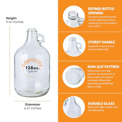 Fastrack 4-Pack 1 Gallon Glass Jug Set (128 oz) w/ Polyseal Caps | Multipurpose 1 Gallon Jug, & Detergent Dispenser for Laundry, Glass Jar for Liquids, Water & Juice - size: 4 Count (128 oz per bottle)