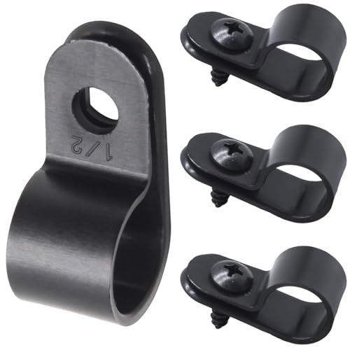 60 Pcs R-Type Cable Clip Wire Clamp, 1/2 Inch Nylon Cable Clamp Rope Light Mounting Clips Wire Fasten with 60 Screws for Wire Management and Cable Management - size: 1/2 Inch