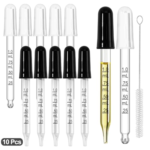 10 Pcs Eye Dropper with Durable Rubber Head, 1ml Glass Dropper, Liquid Droppers for Oils, Eye Droppers for Medicine, Precise Pipette Droppers for crafts, Essential Oil, Food