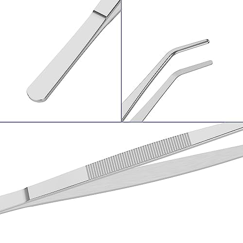 7.1 Inch Stainless Steel Tweezers, Curved Round Blunt Serrated Tip, Perfectly Aligned, 3/64 Inch Thickness Stainless Steel, Multipurpose Daily Garden Home Lab Craft Repairing Tool
