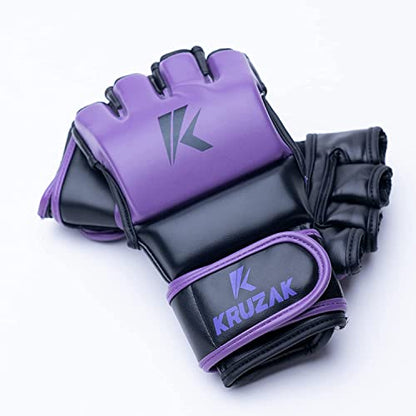 Kruzak MMA Gloves, Half-Finger Boxing Mitts with Hand Wraps - color: Purple, size: Large-X-Large