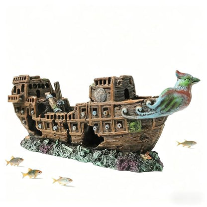 Aquarium Shipwreck Decoration,Pirate Ship Ornament Made of Resin, Eco-Friendly Sunken Ship Accessory for Freshwater & Saltwater Tanks
